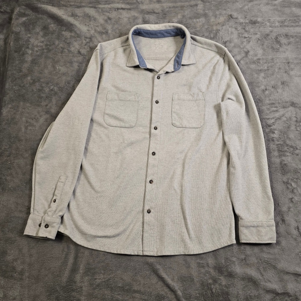 Laguna Button Up Shacket‎ Shirt Men's Large Gray Soft Ribbed Knit LS Pockets